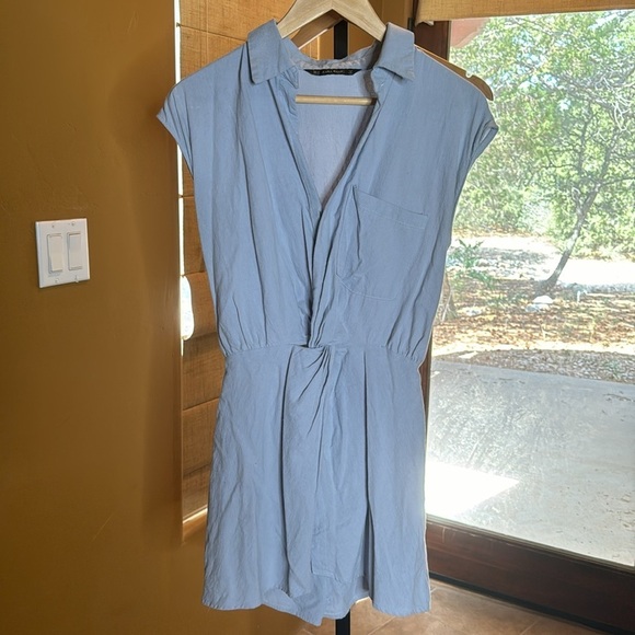Zara Basic Casual 100% Cotton Light Blue Shirt Jumpsuit Romper Size XS - Picture 6 of 14